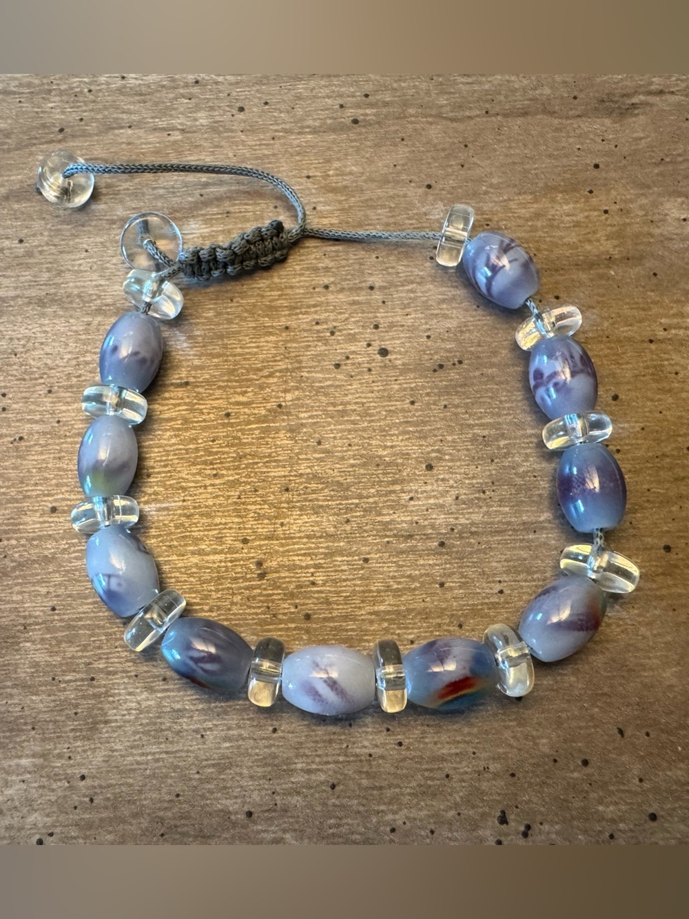 Gray and Purple Beaded Adjustable Bracelet - Picture 2 of 4